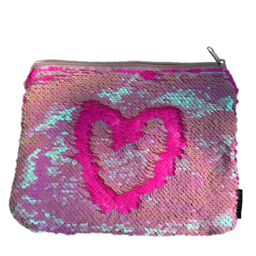 STYLELAB Girl Pink Silver Sequined Zip Pouch Bag Cosmetic Bag Makeup Bag